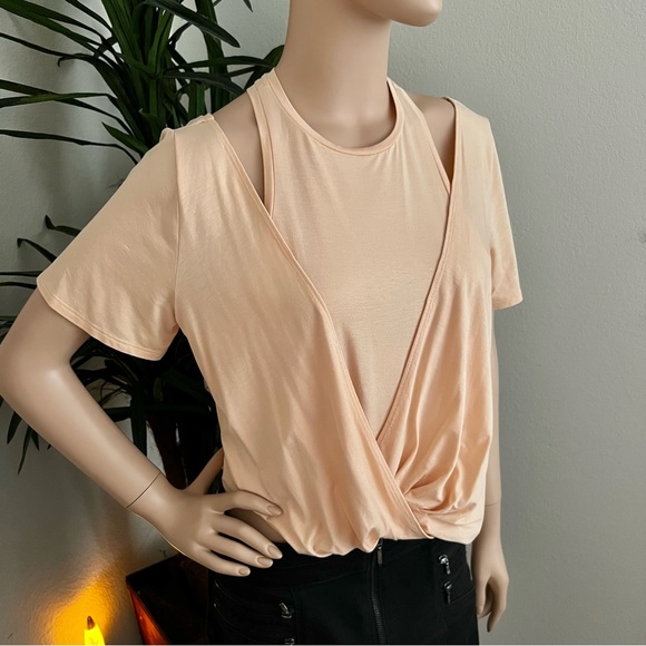 Bailey44 Apricot Short Sleeve Faux Wrap Cutout Top - Picture 6 of 6